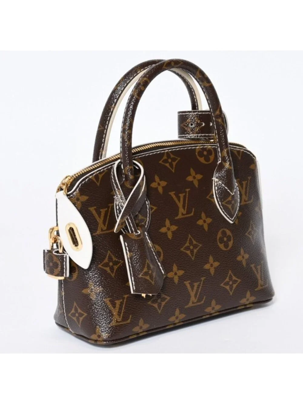 Louis Vuitton Shiny Monogram Lockit BB Handbag Brown Leather Gold